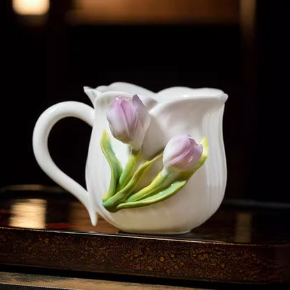 Limited Time Offer · Handcrafted Heritage Porcelain Cup – Tulip Blossoms Growing from the Surface | Zen Ara Grove
