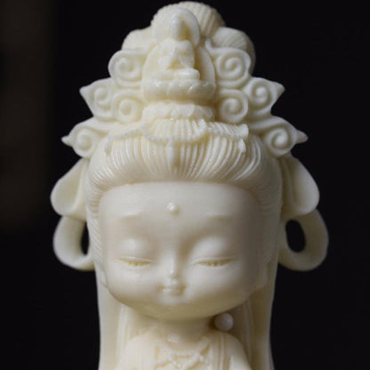 Hand-Carved Tagua Guanyin Statue with Lotus Base – Symbol of Compassion, Blessings & Peace | Zen Ara Grove