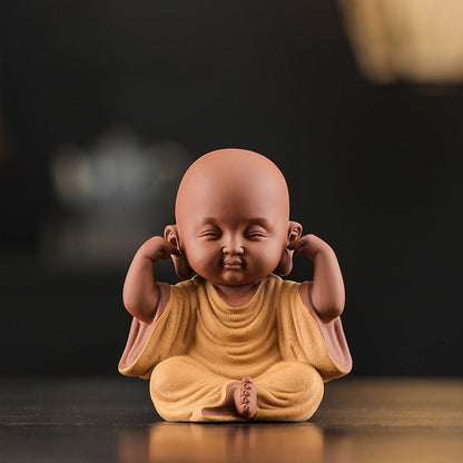 Handcrafted Ceramic "Four-Nos" Monk Statues – Symbol of Inner Calm & Thoughtful Living | Zen Ara Grove