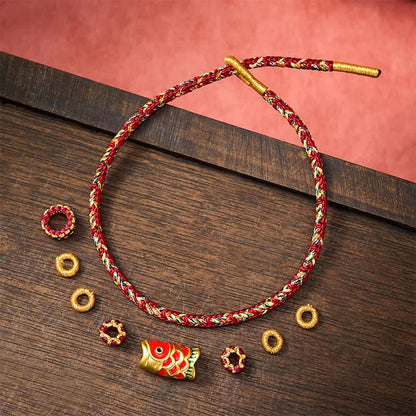 Adjustable Hand-Braided Koi Bracelet with Gold-Tone Details — Perseverance & Good Fortune