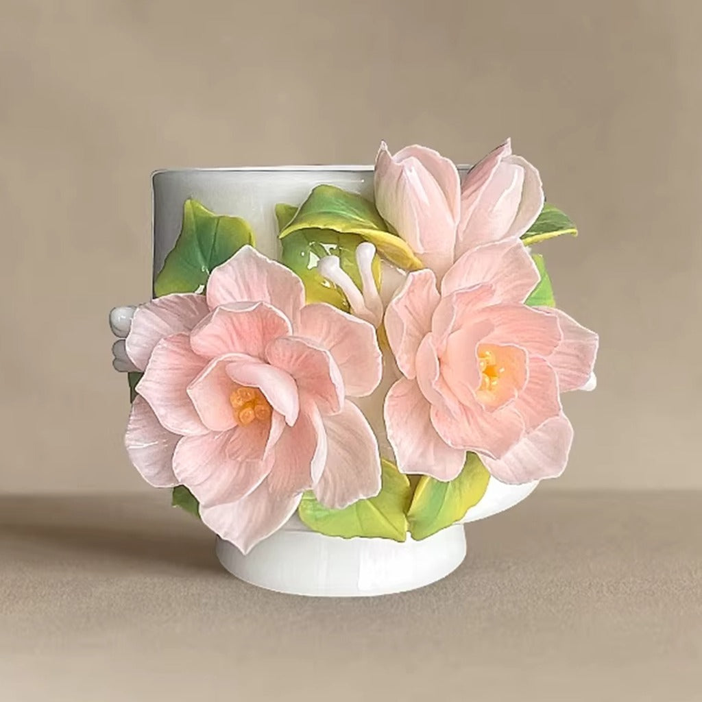 Handcrafted Heritage Ceramic Cup – Jasmine Blossoms Blooming from the Surface | Zen Ara Grove