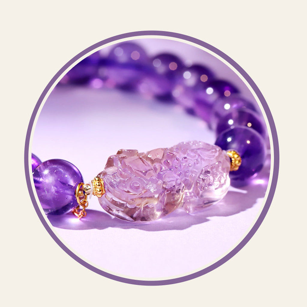 Handcrafted Natural Amethyst Pixiu Bracelet – Love & Prosperity | Zen Ara Grove