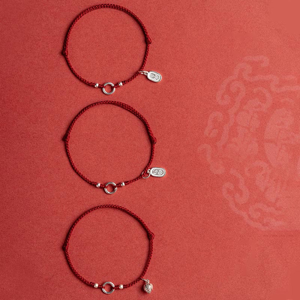 Adjustable Red Cord Bracelet or Anklet with Symbolic Charms — Good Wishes