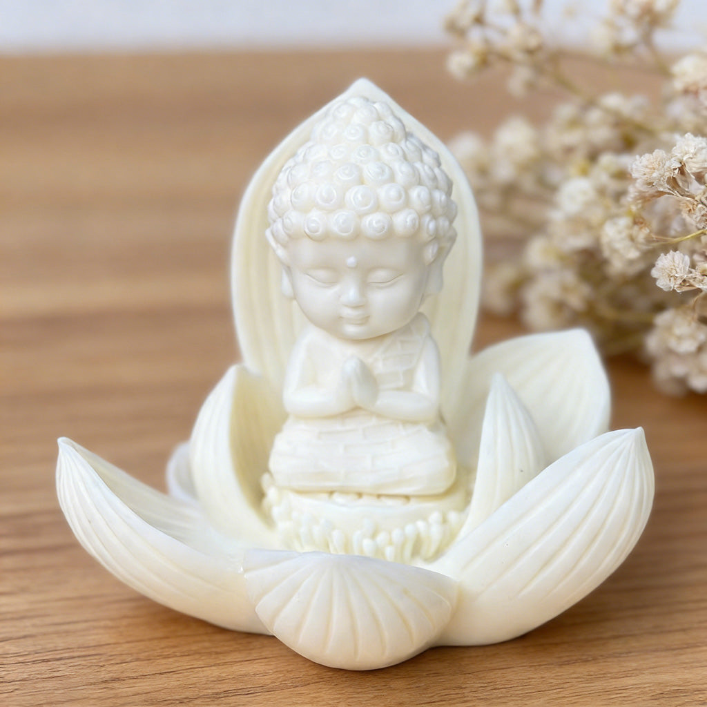 Nine-Petal Lotus Baby Buddha in Tagua Nut – Blessings in Every Bloom | Zen Ara Grove