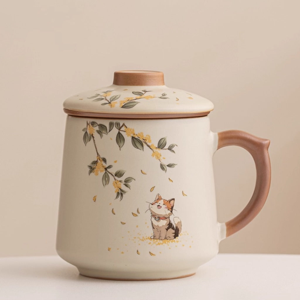Ru Kiln Glaze Ceramic Teacup – Animal & Nature Motifs, Symbol of Harmony and Good Fortune | Zen Ara Grove