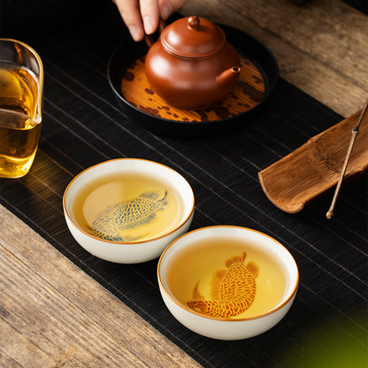 Oriental Ru Kiln Pu-er Cup – Handcrafted Porcelain with Silver Scale Glaze and Dragon Pattern | Zen Ara Grove