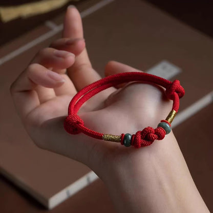 Handmade Adjustable Red Rope Bracelet Lucky Knot with Jade-like Beads – Wishing for Smooth Fortune | Zen Ara Grove