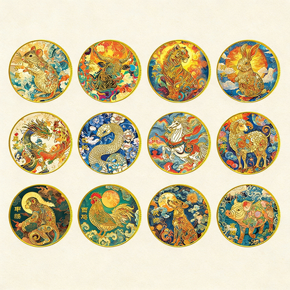 Colorful 12 Zodiac Challenge Coin Collection – Fortune & Harmony | Zen Ara Grove