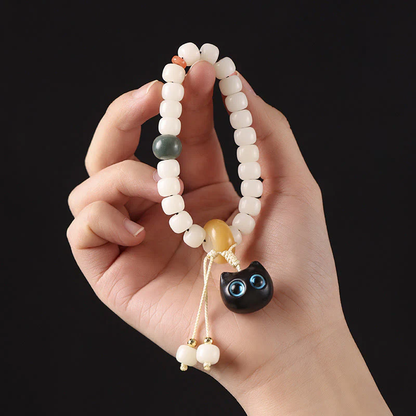 $9.99 LIMITED TIME OFFER Natural Bodhi Seed African Blackwood Lovely Cat Charm Peace Harmony Bracelet | Zen Ara Grove
