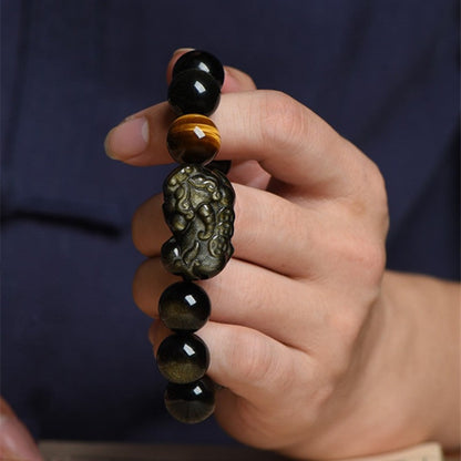 Wealth Beast Gold-Sheen Bracelet: Tiger Eye & Pi Xiu Fortune Magnet