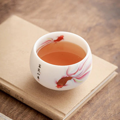 Milky White Ceramic Mug with Koi Motif – Elegant Glaze for Hot and Cold Drinks | Zen Ara Grove