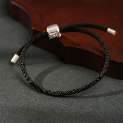 Adjustable Textured Cord Bracelet with Geometric Slider