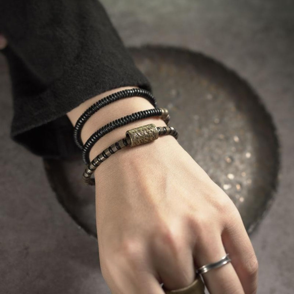Rustic Brass with Blackwood Wristband | Zen Ara Grove