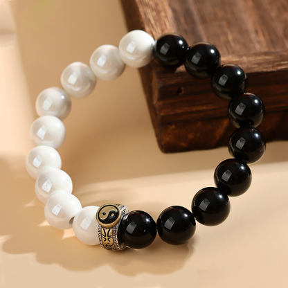 Yin Yang Balance Bracelet – Celestial Porcelain & Obsidian | Zen Ara Grove