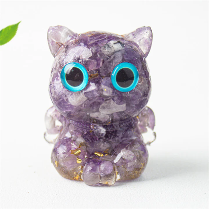 Cute Cat Lazurite Amethyst Black Obsidian Aquamarine Crystal Resin Positive Home Decoration | Zen Ara Grove