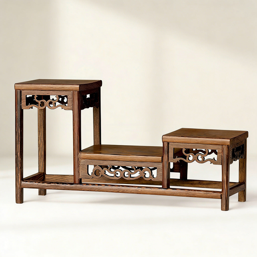 Handcrafted Macassar Ebony Tiered Display Stand – Elegant Heritage for Tea Sets, Bonsai & Collectibles | Zen Ara Grove