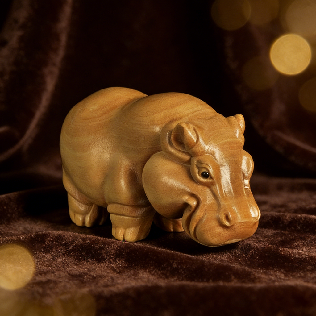 Aromatic Cypress Wildlife Carving Collection – Rhino, Elephant, Hippo Desk Decor | Zen Ara Grove