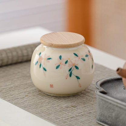 Hand-painted Ceramic Tea Canister – Airtight Storage for Loose Leaf Tea | Zen Ara Grove