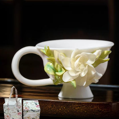 Limited Time Offer · Handcrafted Heritage Porcelain Cup – Magnolia Blossoms Growing from the Surface | Zen Ara Grove