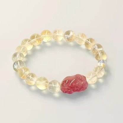Hand‑Carved Strawberry Quartz Pixiu with Citrine Beads — Meaning of Wealth & Positive Flow | Zen Ara Grove