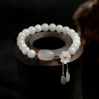 Natural Buddha Stone White Jade Dual-Blessing Bracelet