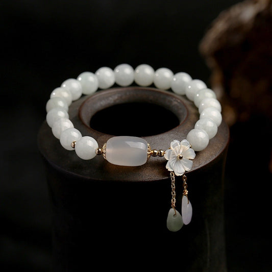 Natural Buddha Stone White Jade Dual-Blessing Bracelet