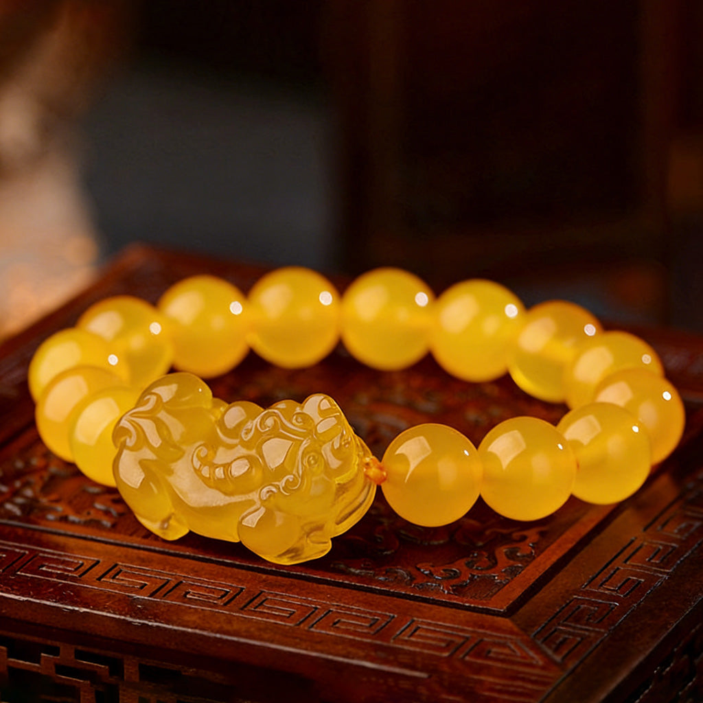 Handcrafted Yellow Chalcedony Pixiu Bracelet – Wealth & Prosperity | Zen Ara Grove