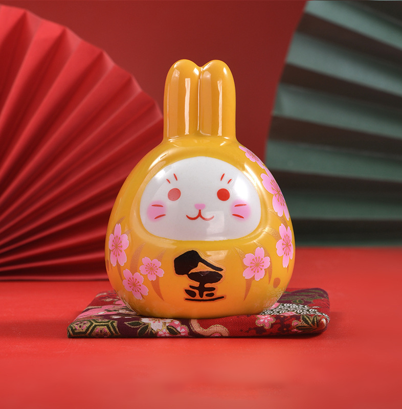 Lucky Rabbit Ceramic Figurine – Red Charm for Good Fortune | Zen Ara Grove