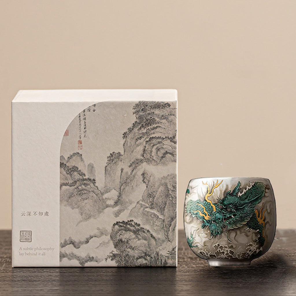 Milky White Porcelain Mug with Dragon and Phoenix Motif – Elegant & Durable | Zen Ara Grove