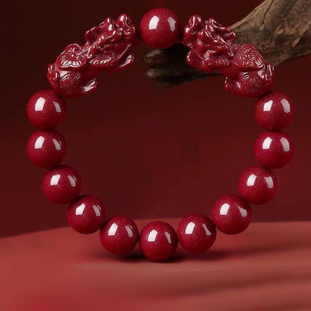Red Cinnabar Pixiu Beaded Bracelet – Protection & Prosperity | Zen Ara Grove