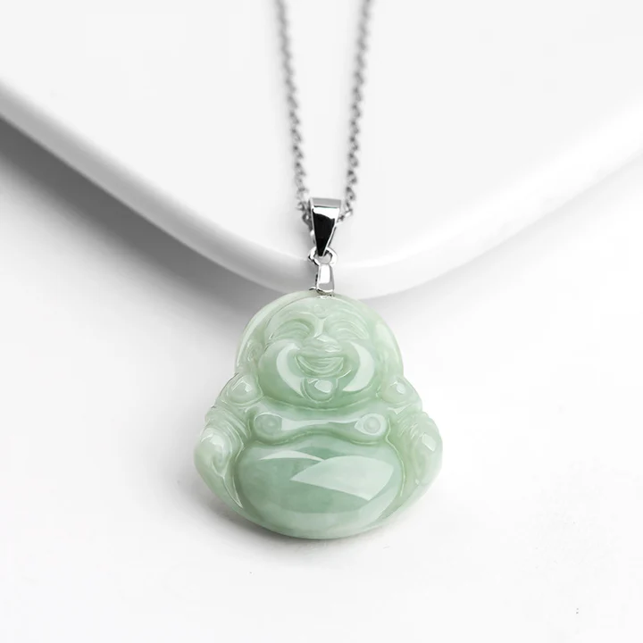 Jade Smiling Buddha Pendant on 925 Silver Chain – Symbol of Joy and Blessing | Zen Ara Grove