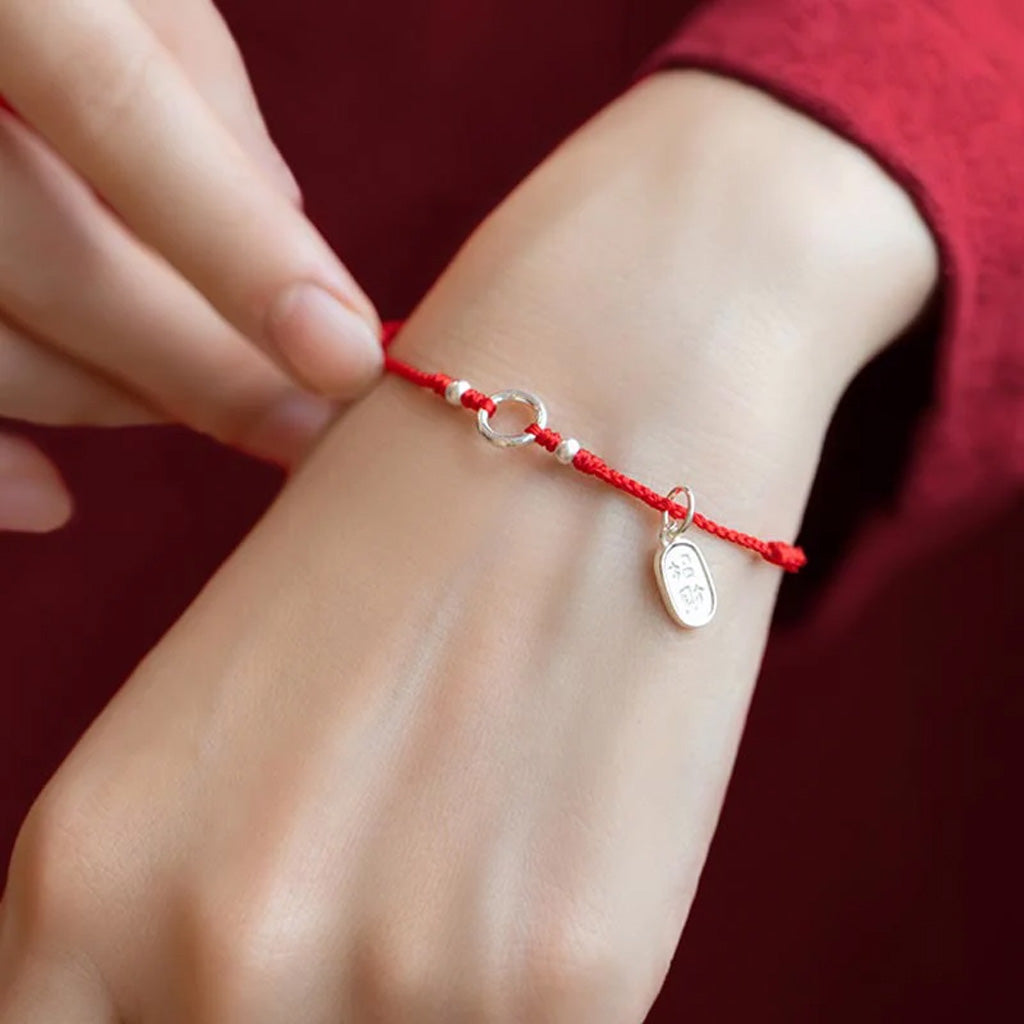 Adjustable Red Cord Bracelet or Anklet with Symbolic Charms — Good Wishes