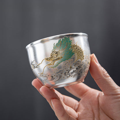 Handmade Silver Cup Gift Set – Sign of Prosperity & Harmony – Artistic Mountain Pattern | Zen Ara Grove