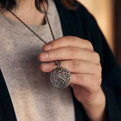 Yin Yang Silver Pendant with Fire & Water Elements – Balance & Harmony | Zen Ara Grove