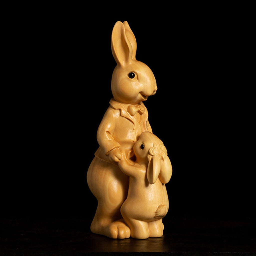 Boxwood Family Bunny Wood Sculpture – Symbol of Love & Blessing | Zen Ara Grove