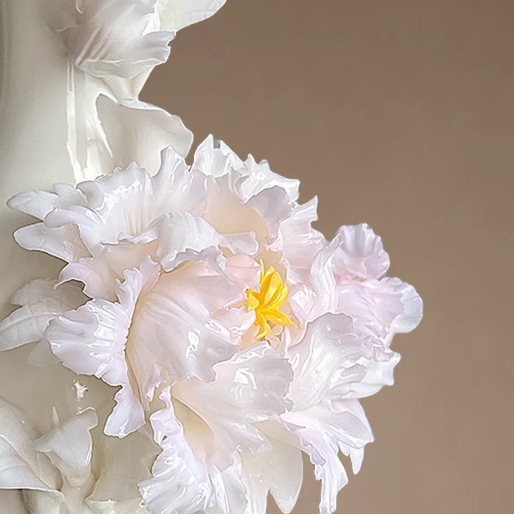 Handcrafted Heritage Ceramic Peony Vase – Blossoms Growing from the Surface | Zen Ara Grove