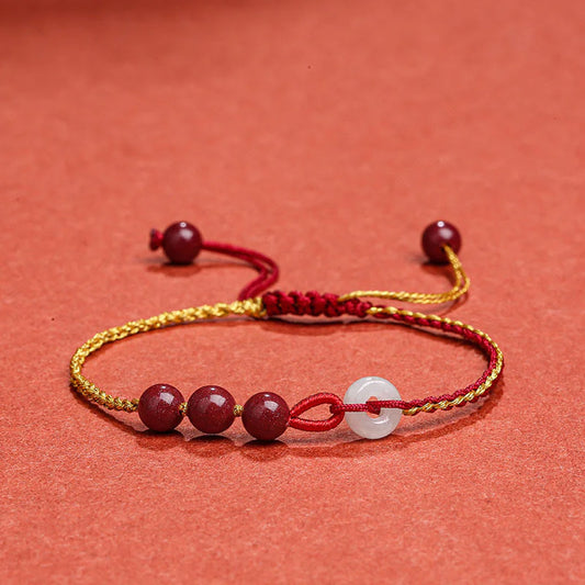 LIMITED TIME OFFER · Adjustable White Jade Peace Buckle Bracelet with Cinnabar Beads — Peace & Protection