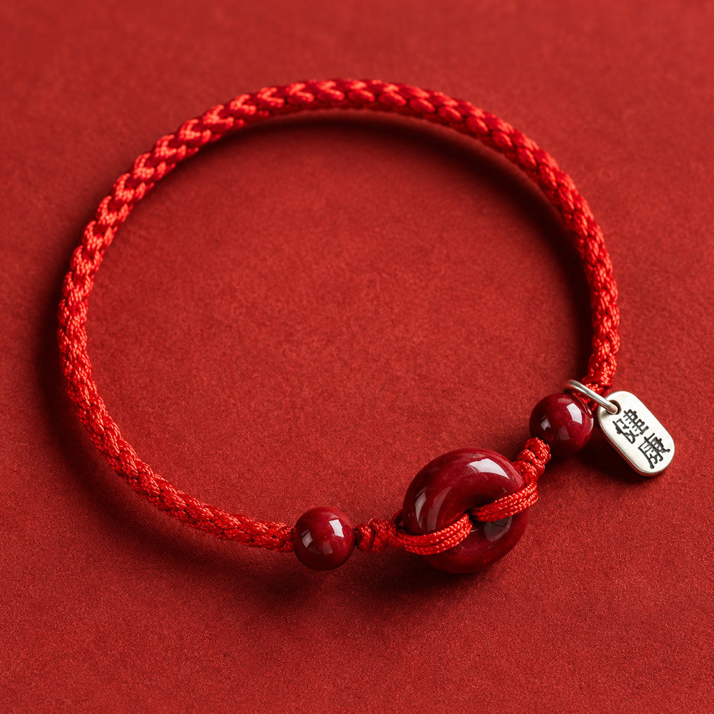 Adjustable Cinnabar Peace Buckle Cord Bracelet — Balance & Good Wishes