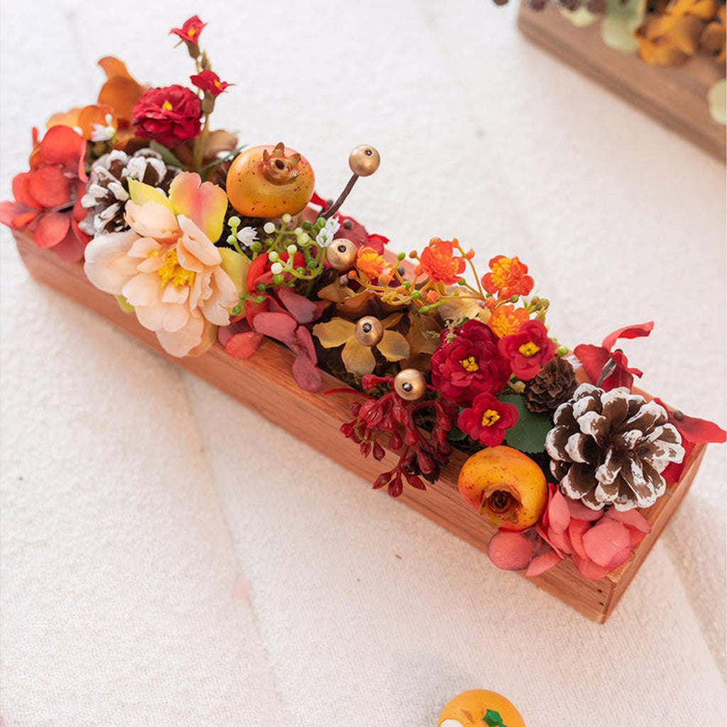 Handmade Silk Blossom Décor with Wooden Planter – Serenity in Bloom | Zen Ara Grove