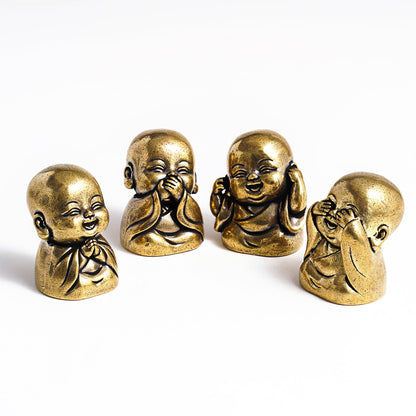 Hand‑Carved Brass "The Four Little Zen Monks" Figurines | Zen Ara Grove