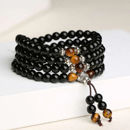 Obsidian Multi-Wrap Bracelet with Tiger’s Eye Accents – Protection & Strength | Zen Ara Grove