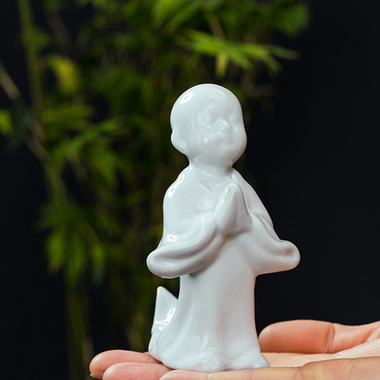 Porcelain Little Monk Sculpture – Minimalist Meditation Decor | Zen Ara Grove