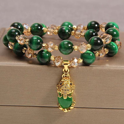 Tiger Eye Pixiu Fox Lucky Bag Double Wrap Bracelet for Protection Confidence and Prosperity | Zen Ara Grove