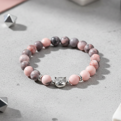 Gold Gradient Cat Pink Zebra Stone Protective Bracelet | Zen Ara Grove