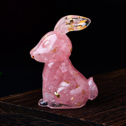 Handmade Epoxy Resin Rabbit Decor – Embedded Natural Healing Crystals | Zen Ara Grove