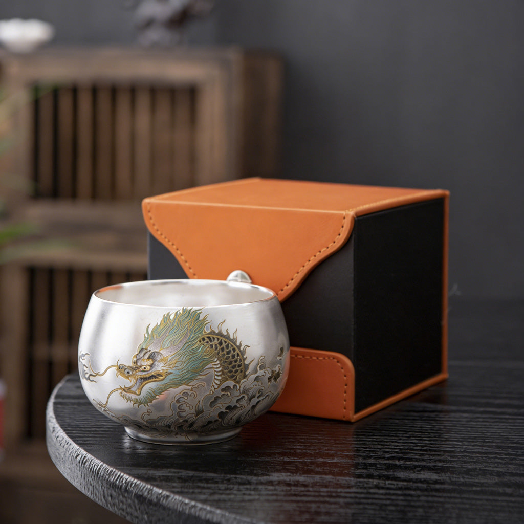 Handmade Silver Cup Gift Set – Sign of Prosperity & Harmony – Artistic Mountain Pattern | Zen Ara Grove