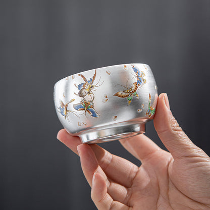 Handmade Silver Cup Gift Set – Sign of Prosperity & Harmony – Artistic Mountain Pattern | Zen Ara Grove