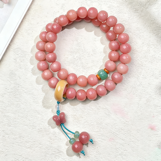 Natural Pink Lotus Root Bodhi Beads Bracelet – “Spring Blossom” Meditation Mala, Handmade Prayer Jewelry