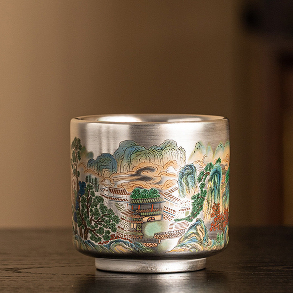 999 Silver Tea Cup – Emblem of Serenity & Blessing – Fine Hammered Finish | Zen Ara Grove