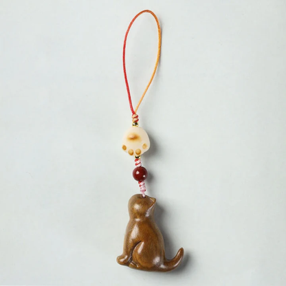 Small Leaf Red Sandalwood Green Sandalwood Sandalwood Sitting Cat Sooth Phone Hanging Decoration | Zen Ara Grove